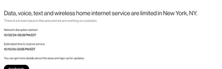 Verizon's site reporting the outage