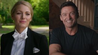 From left to right: Blake Lively in A Simple Favor and Hugh Jackman in the Deadpool 3 announcement video