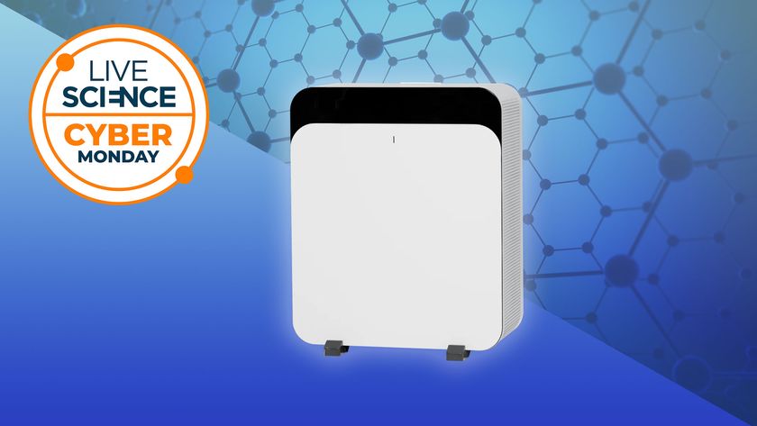 A Live Science Cyber Monday logo and a picture of the Blueair Classic Pro CP7i on a blue background