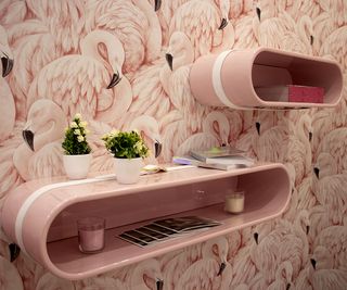 Pink Big Cloud Shelf on Flamingo wallpaper