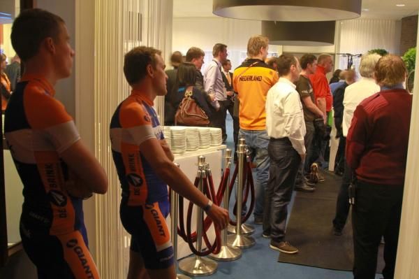 Rabobank Giant riders await their call up at the team presentation