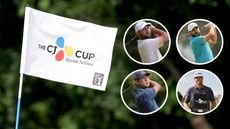 A CJ Cup Byron Nelson flag and four golfers