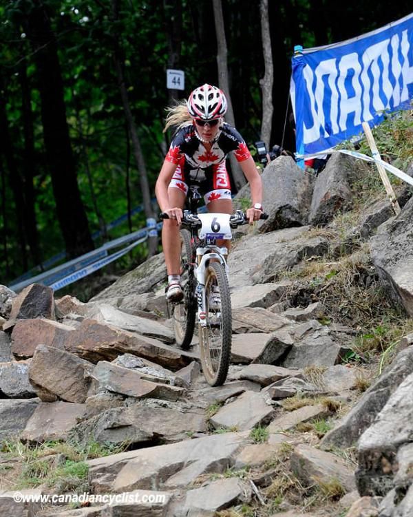 Emily Batty (Canada) rides to a fifth place finish.