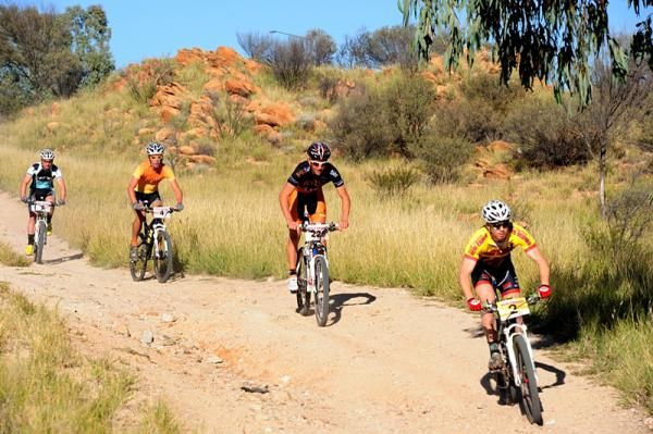 Adrian Jackson leads two other riders during stage 3.