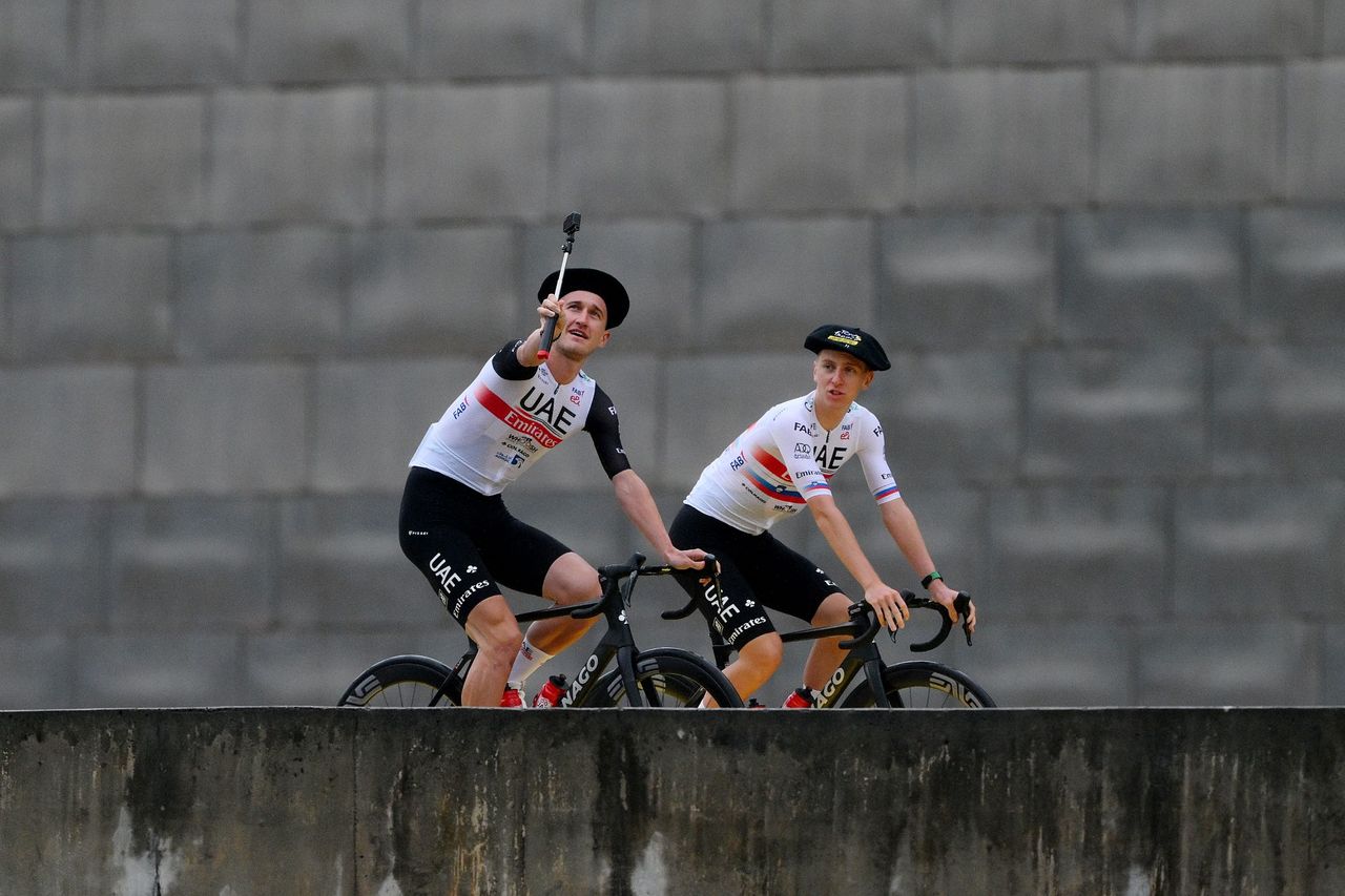 Tadej Pogacar and Mikkel Bjerg at the teams presentation