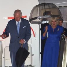 King Charles III And Queen Camilla arrive at Sydney Airport for their official welcome on October 18, 2024 in Sydney, Australia. 