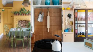 Collage of yellow and brown kitchens to emulate Clodagh Mckenna's kitchen