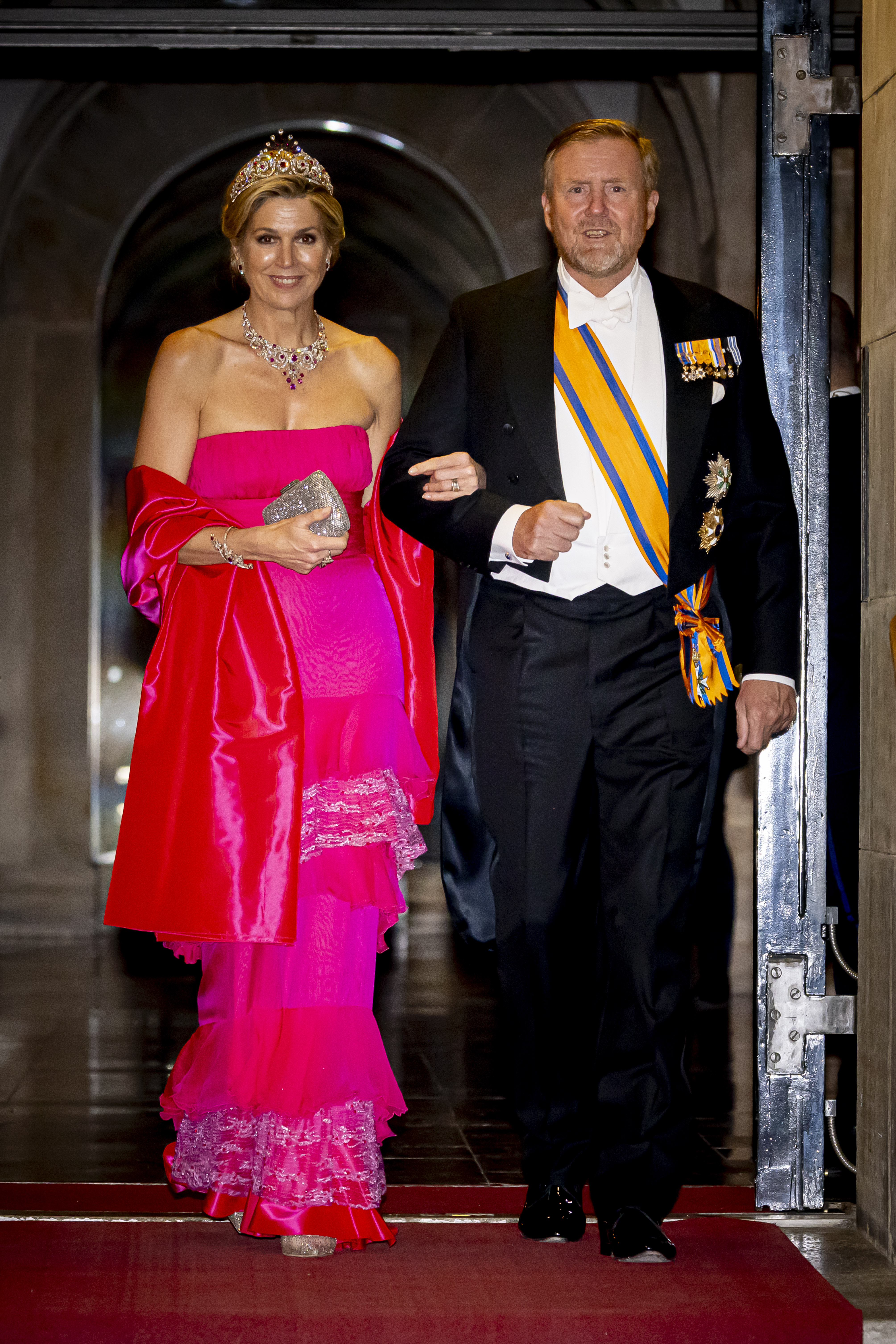 King Willem-Alexander and Queen Maxima of The Netherlands at The Royal Palace during the diner for the diplomatic corps on April 23 (Photo by Patrick van Katwijk/Getty Images)