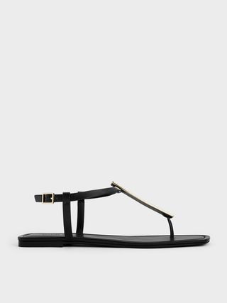 Metallic Accent T-Bar Thong Sandals