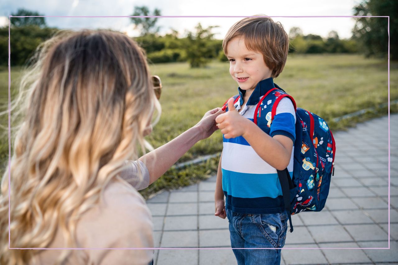 child greeted by his mum