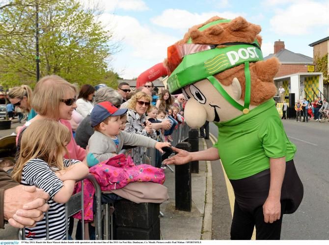 An Post Race mascot Ruairi gives the fans a little bit of entertainment