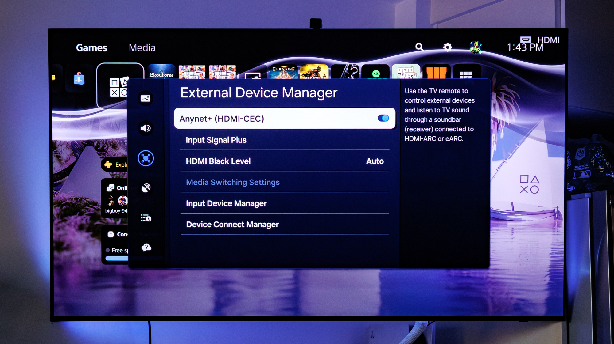 Samsung Anynet+ settings 