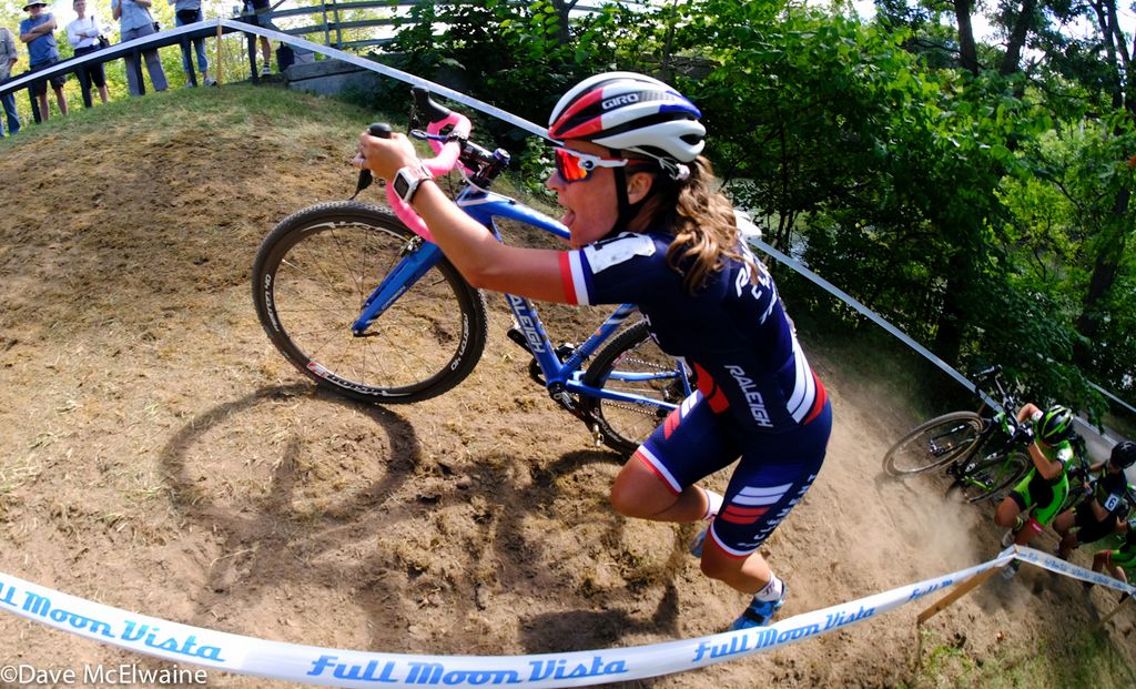 French Champion Caroline Mani (Raleigh Clement) on one of the steep run-ups.