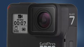 The GoPro Hero 7 Black on a blue background