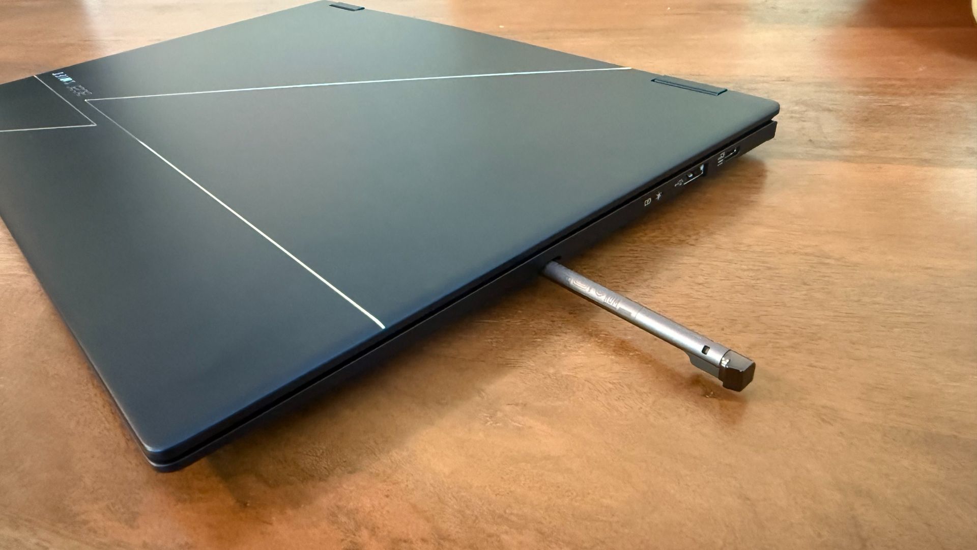 The Acer Swift Spin 14 AI not only has a USB-C port on the right side but storage for the included active stylus.