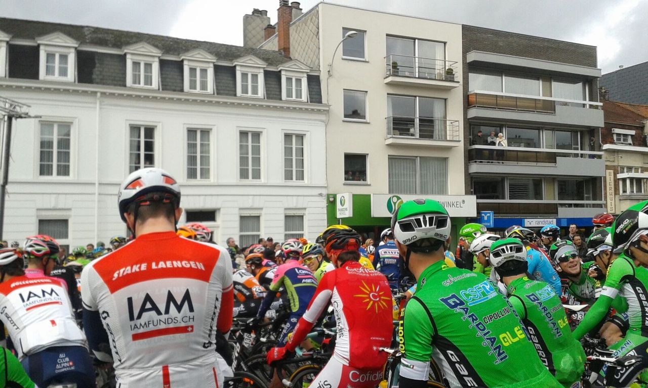 The riders await the start