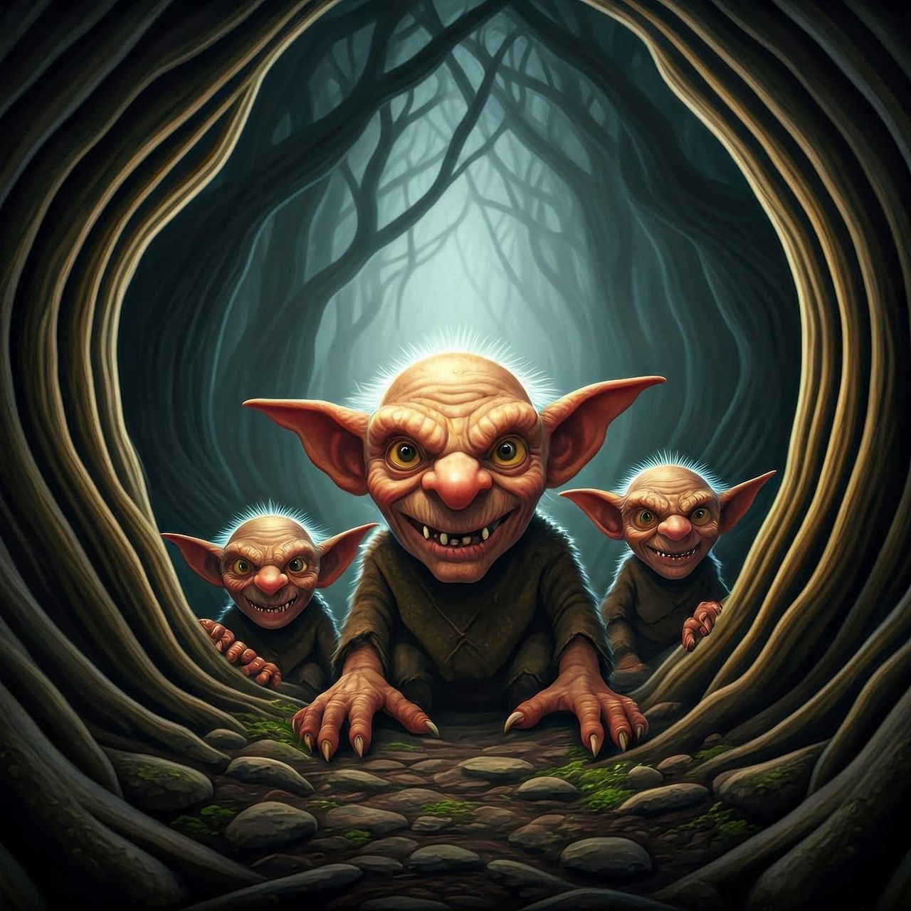 Creepy Goblins hiding in a forest generated by Image Playground