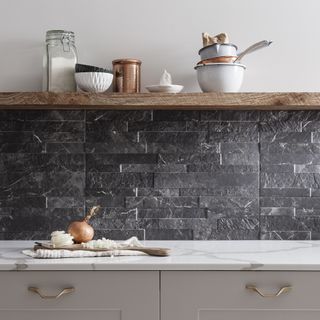 black stone splashback kitchen tiles