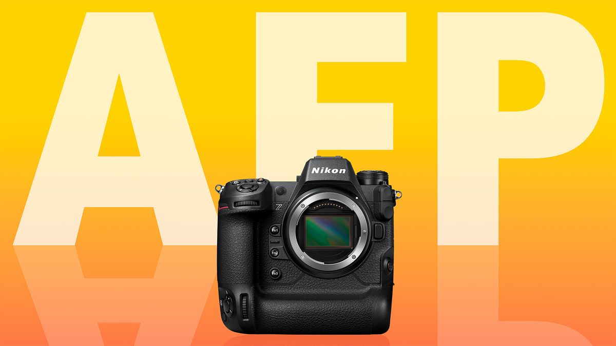 Nikon Z9 against a yellow/orange gradient with large lettering stating &#039;AFP&#039;