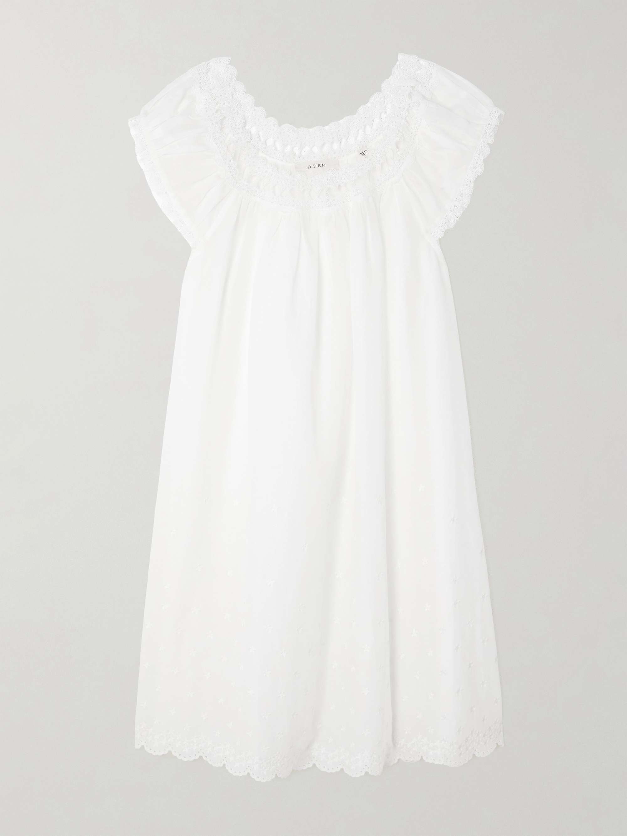 D&amp;Ocirc;EN Lelia Embroidered Lace-Trimmed Organic Cotton-Voile Nightdress