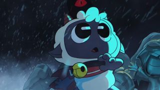 a cute cartoon lamb looks scared