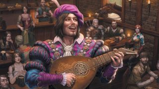 Dandelion sings to a crowded inn in artwork from a The Witcher tabletop RPG expansion