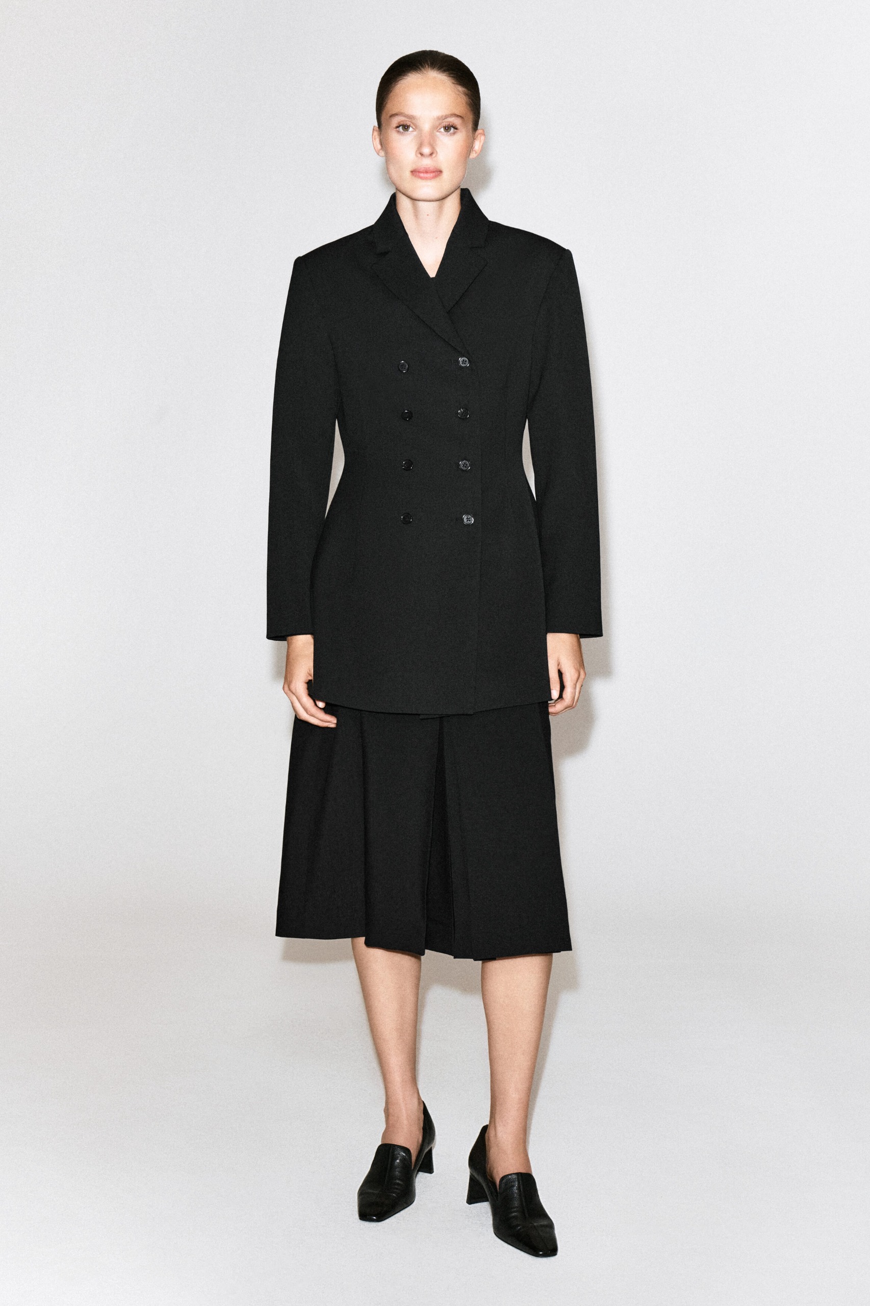 Box-Pleat Wool Midi Skirt