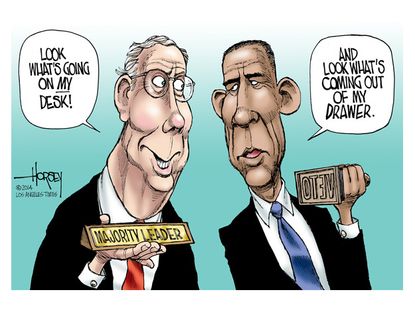 Obama cartoon Mitch McConnell majority leader veto