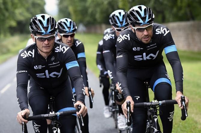 Team Sky out training in Leeds