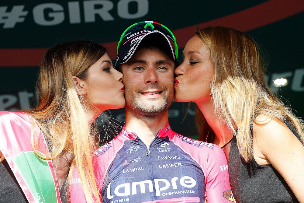 Diego Ulissi (Lampre-Merida) on the podium after winning stage 4 of the Giro d&rsquo;Italia