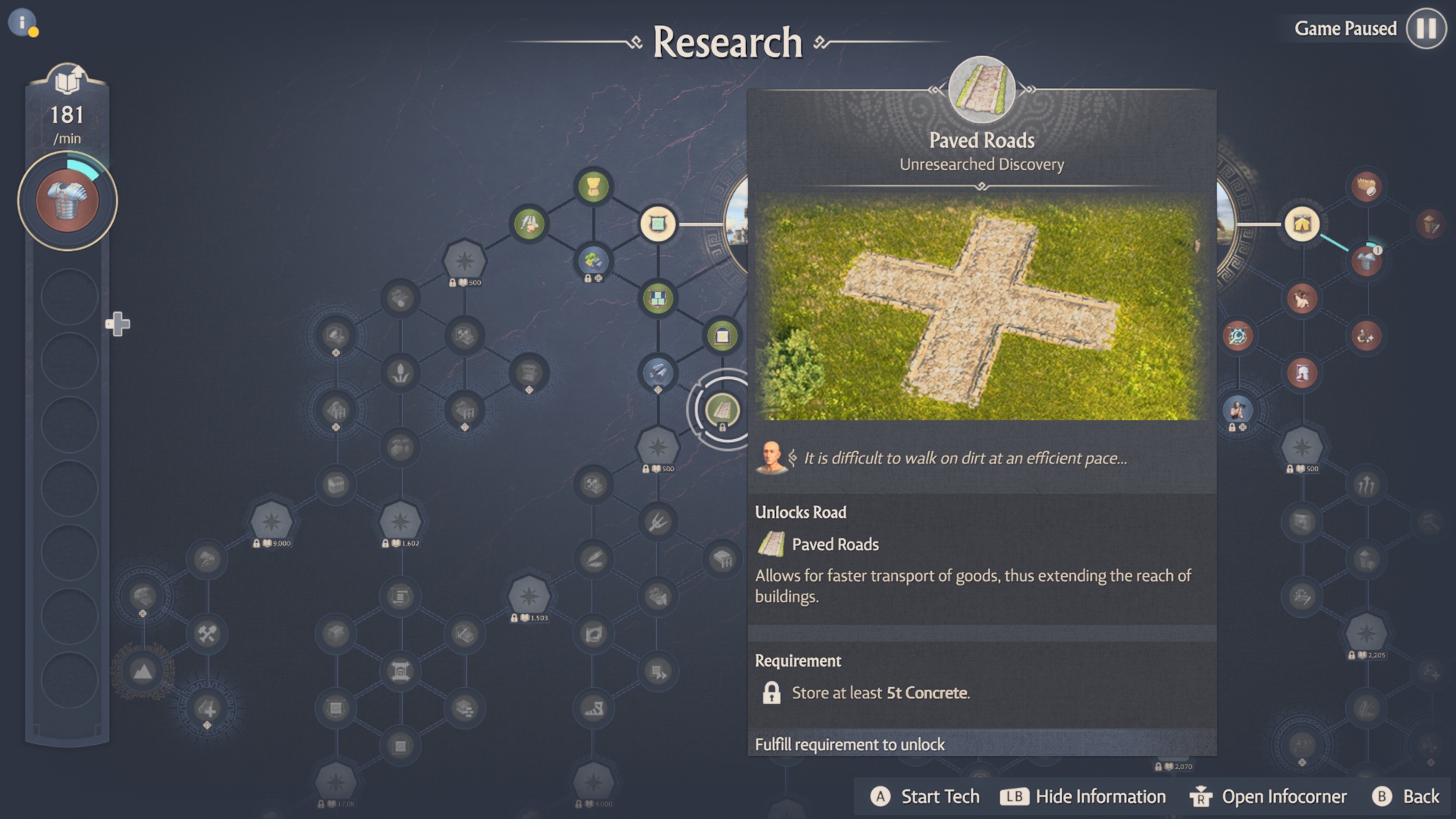 Paved roads in the research tree in Anno 117 Pax Romana