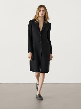 Long Wool Blend Coat With Pockets