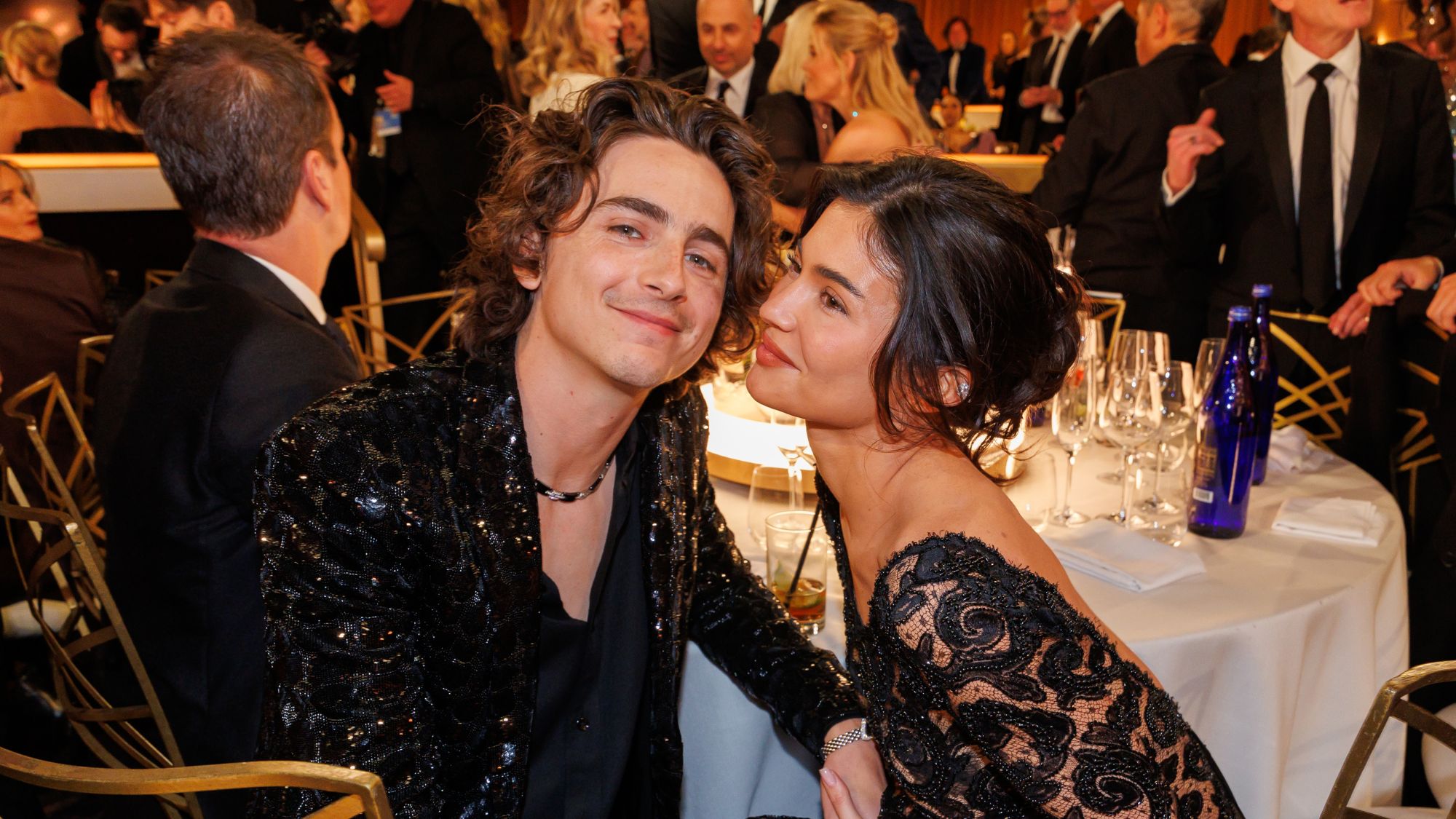 Kylie Jenner and Timothée Chalamet attend the 81st Golden Globe Awards