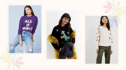 A composite of models wearing the best christmas jumpers 2022
