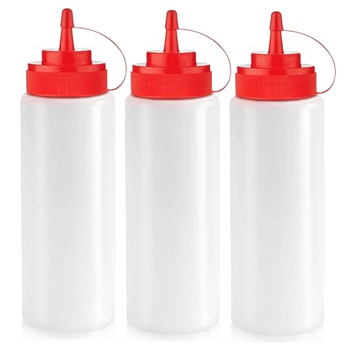Norcalway 12 Oz Condiment Squeeze Bottles for Sauces - Leak Proof Oil, Syrup, Dressing Squirt Bottles - 3 Pack
