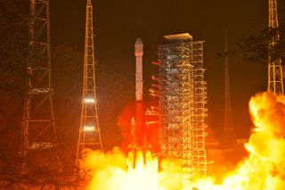 A Chinese Long March 3B rocket launches the Fengyun-4B satellite to orbit from the Xichang Satellite Launch Center.