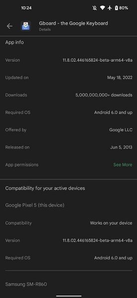 The version number before the Google Play Store removal.