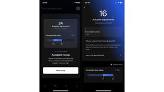 Screenshots of the Eight Sleep Pod 3 app