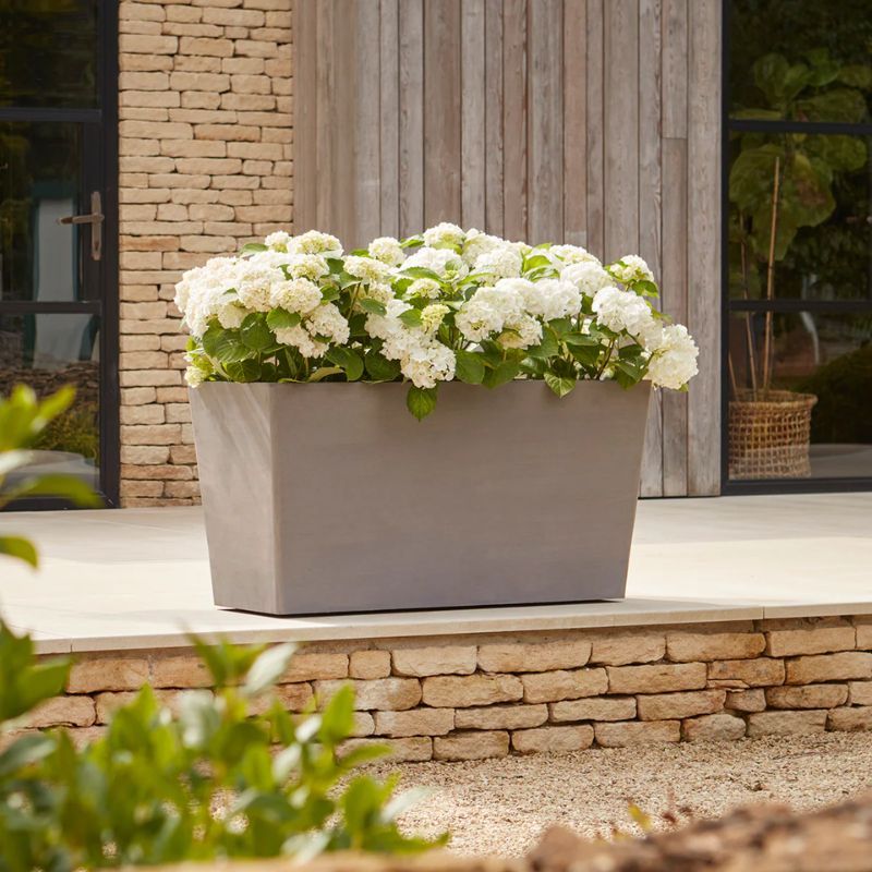 gray wheeled planter