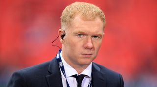 Paul Scholes working as a pundit ahead of a big game at Wembley Stadium with Jamie Carragher