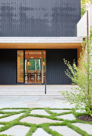 exterior detail of wood clad hamptons house
