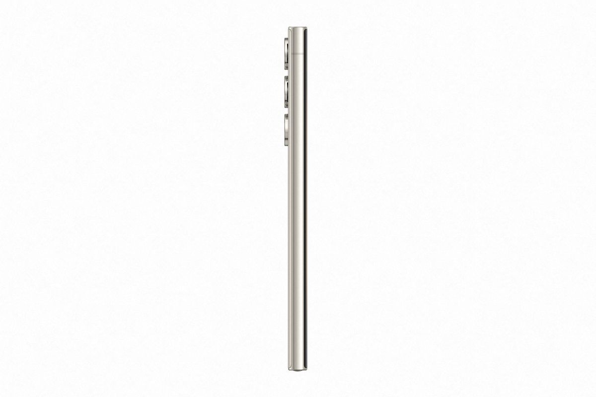 Official press images of the Galaxy S23 Ultra, in Cream from the side