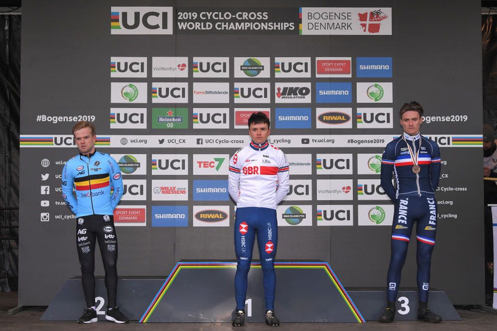 The podium in the men's U23 cyclo-cross world title