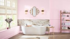 Lilac bathroom with freestanding bath tub