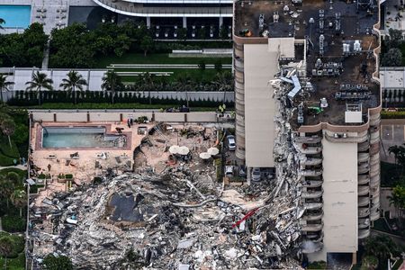 The partially-collapsed Champlain Towers South building.