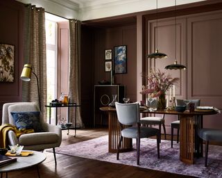 Dusky pink and wood dining room area by John Lewis