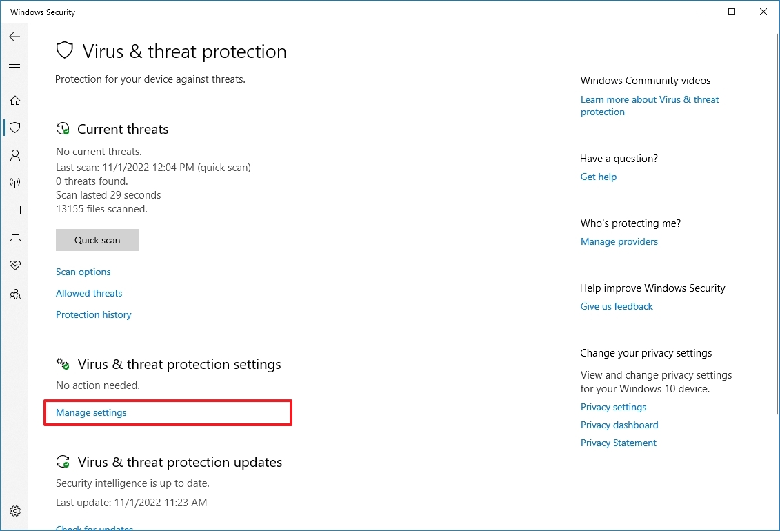 Microsoft Defender Manage Settings