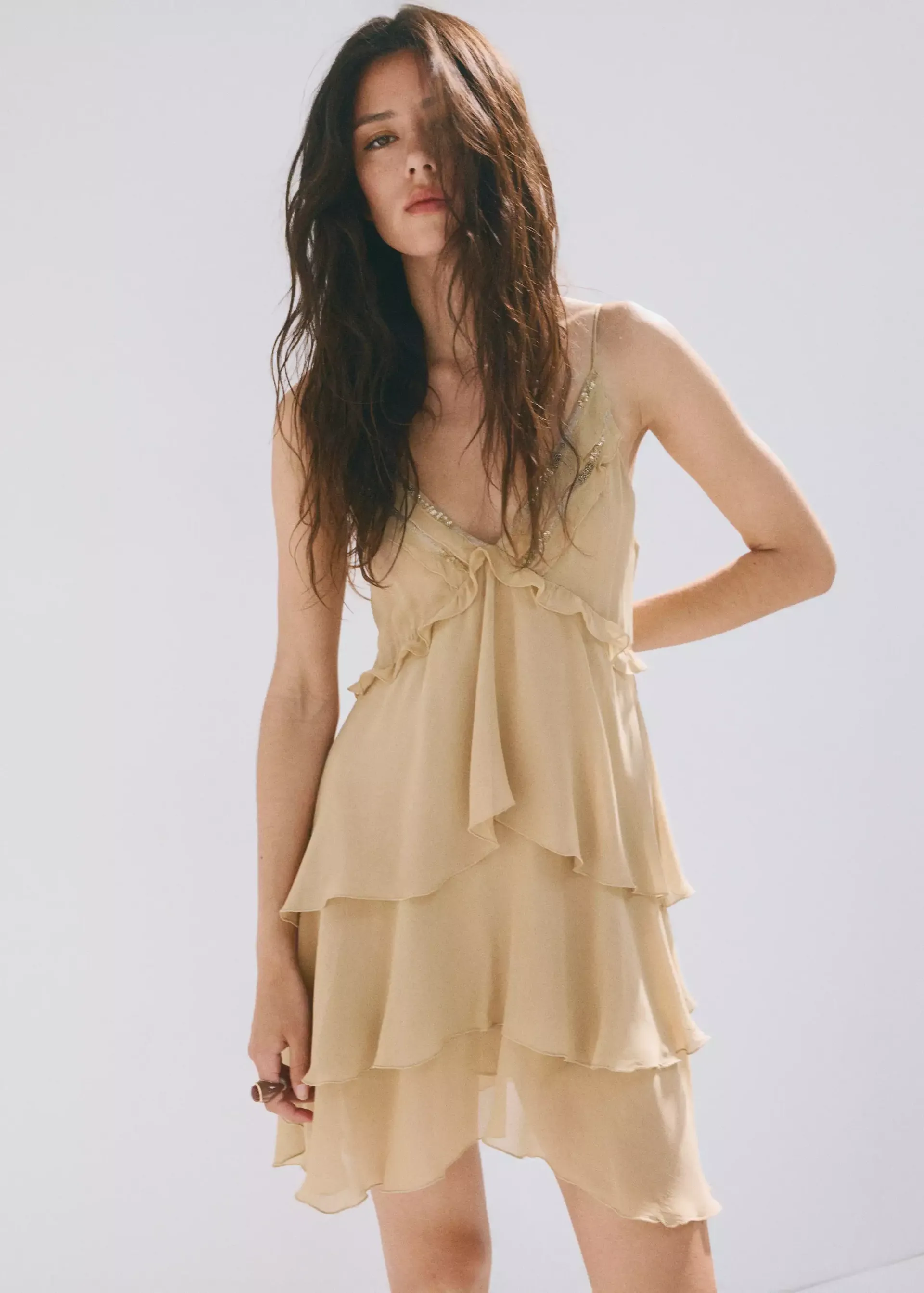 Ruffle Dress With Bead Detail - Women | Mango United Kingdom
