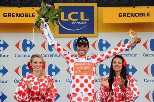 Samuel Sanchez gets another day in the polka dot jersey, which he will win in Paris on Sunday.