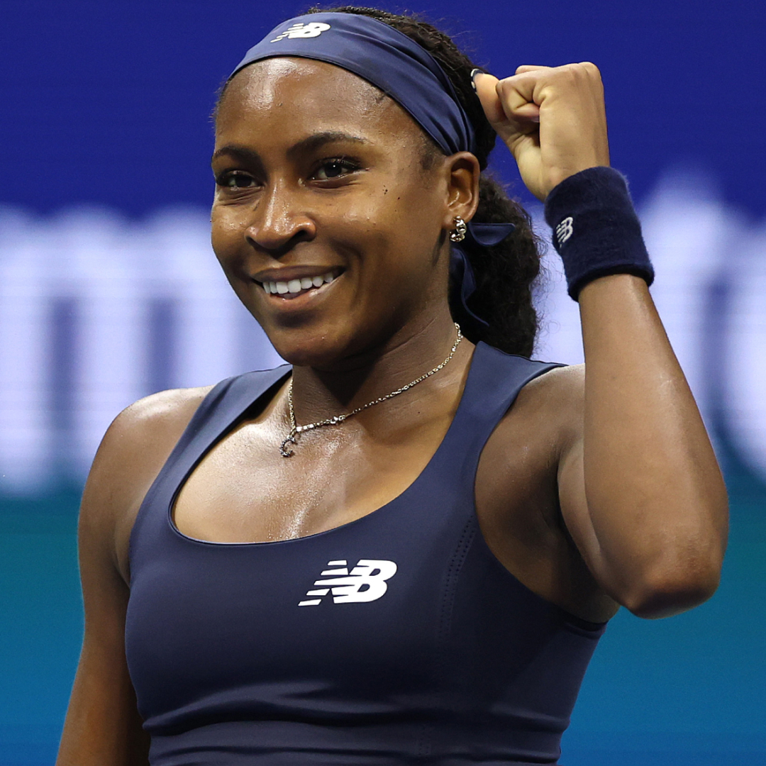 Coco Gauff's custom New Balance outfit at the 2026 US Open featured the navy blue and butter yellow color combination 